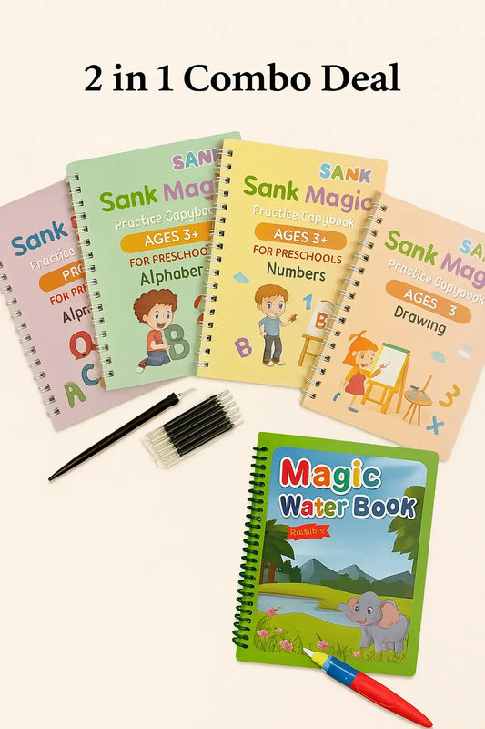 2-in-1 Kids Learning Deal: Magic Water Coloring Book + Sank Magic Practice Copy for Kids