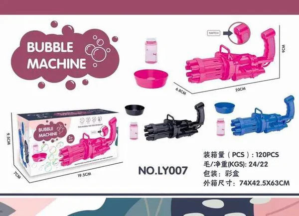 8-Hole Bubble Gun Machine for Kids – Automatic Gatling Bubble Blower Toy with Bubble Liquid