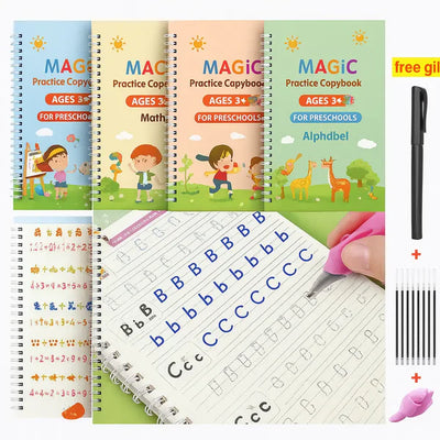 Magic Sank Practice Books (Pack of 4) – Reusable Handwriting Learning Set