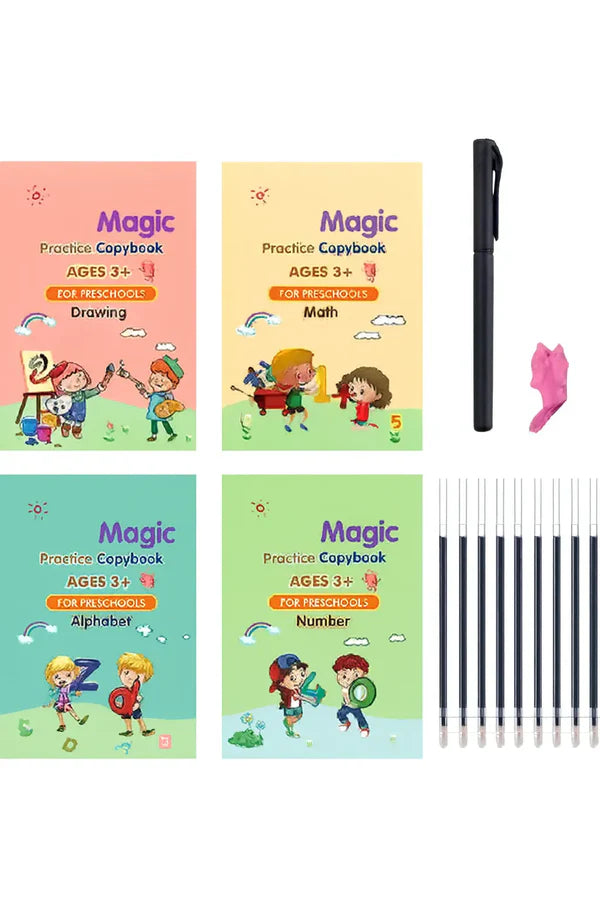 Magic Sank Practice Books (Pack of 4) – Reusable Handwriting Learning Set