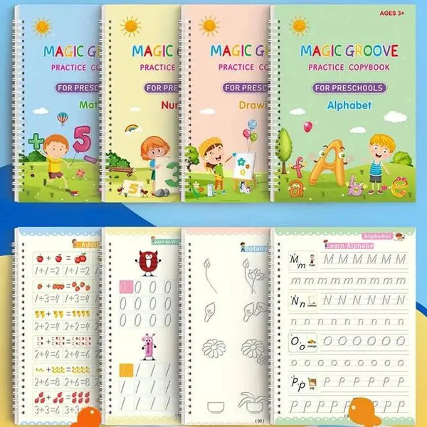 Magic Sank Practice Books (Pack of 4) – Reusable Handwriting Learning Set