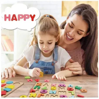 Wooden Alphabet & Number Puzzle Set – Learning Toy - Pack of 4